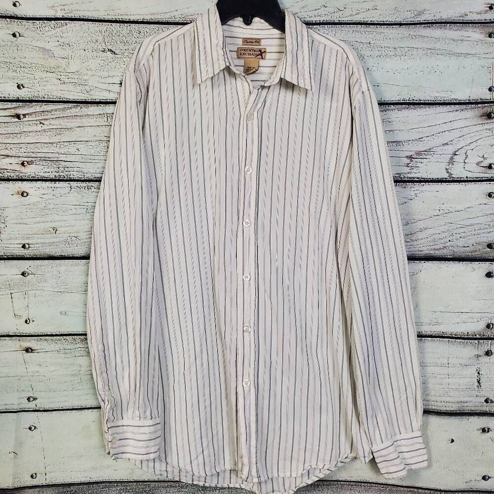 Industrial Exchange Men’s Classic Fit Striped Button-Up Shirt White Green Medium